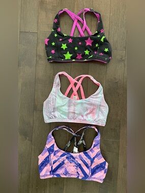 Ivivva girls 12 pink and purple tie-dye stars criss-cross straps